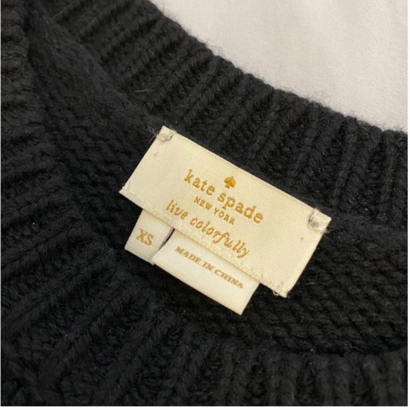 kate spade dashing beauty black floral applique sweater top shirt size xs nwt - Picture 8 of 10